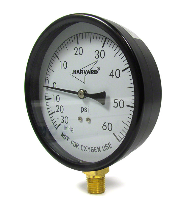 '-30 to 60 PSI Vacuum/Pressure Gauge - 1/4 Inch Bottom Mount - 4-1/2 Inch Face - Stainless Steel Case