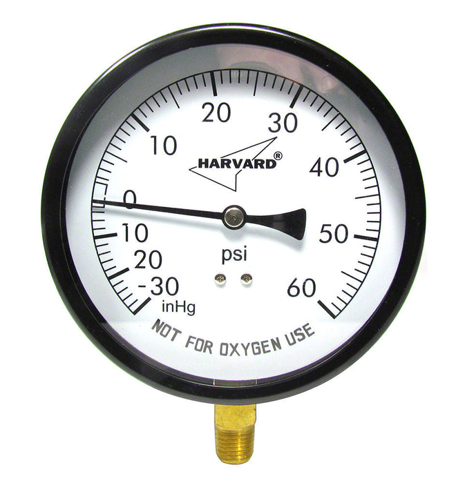 '-30 to 60 PSI Vacuum/Pressure Gauge - 1/4 Inch Bottom Mount - 4-1/2 Inch Face - Stainless Steel Case